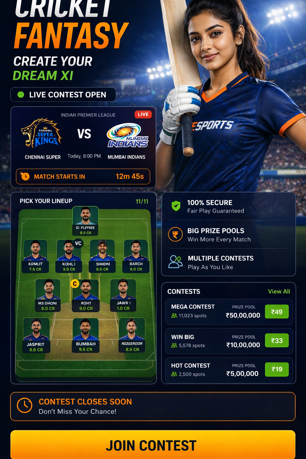 Come Mobile cricket matchday visual