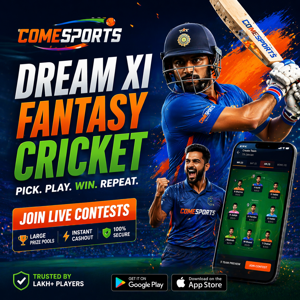 Come Mobile fantasy sports main visual
